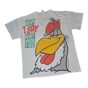 Vintage 1993 Looney Tunes Foghorn Leghorn Christmas T Sun Sportswear Rare SS AOP
